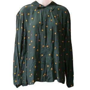 Christian Dior Separates Vintage  Blouse 12 NOS 80s Polka Dot Puff Sleeve Rayon